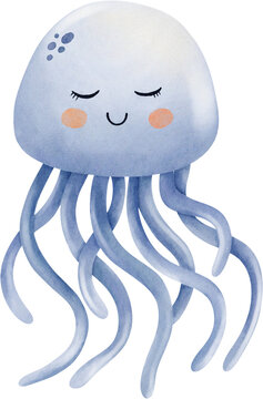 Watercolor Cute Jellyfish