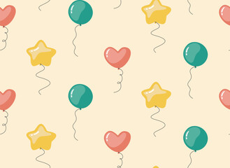Seamless pattern with balloons of different shapes. Beautiful texture in flat style.