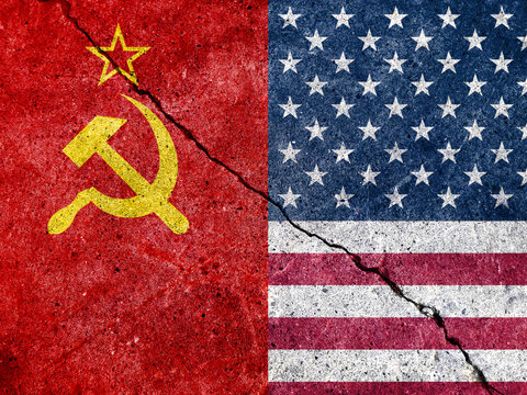 The Cold War. Flag of the Soviet Union (1922-1991). Flag of the United States (50 stars)