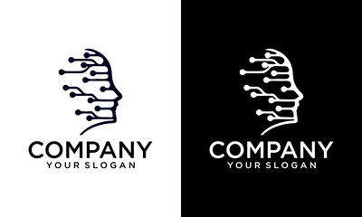 Digital abstract human head tech logo design inspiration