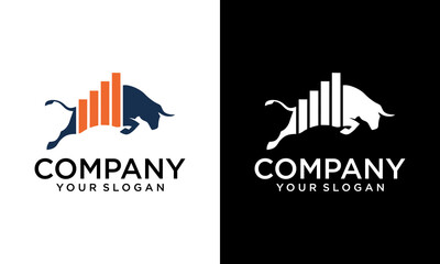Financial bull logo design. Trade Bull Chart, finance logo. Economy finance chart bar business productivity logo icon.