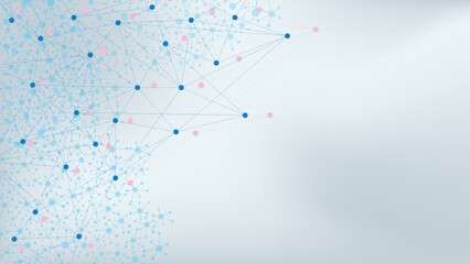 Connecting dots and lines with molecule structure background. Medical, chemistry, science and technology design concept.