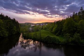 Fototapeta premium Trausnitz in der Oberpfalz beim Sonnenuntergang