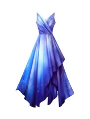 Long evening blue dress isolated on white background in watercolor style. Generative AI.