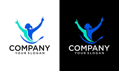 Running Woman silhouette Logo with Finish ribbon, Marathon logo template, running club or sports club