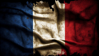 Flag of France or the Tricolour background with a distressed vintage weathered effect texture which was introduced after the French Revolution, computer Generative AI stock illustration image