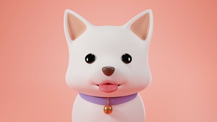 3D Puppy cute white color with a blue dog collar on pink background.3D Render