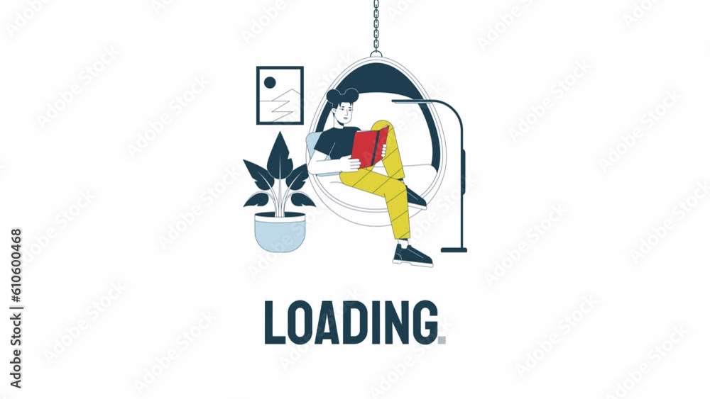 Aufkleber book reader loader animation. cozy reading hobby in hammock seat. flash message 4k video footage. is