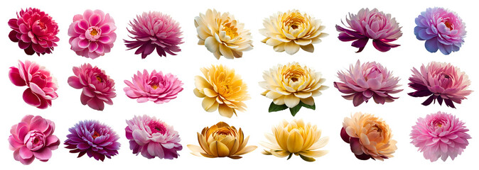 set of colorful peony flowers, Generative AI