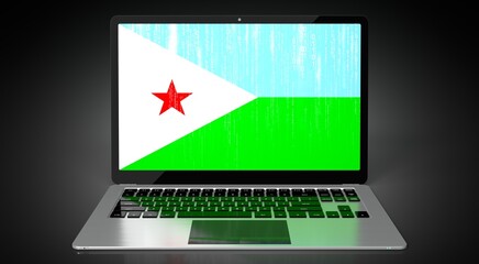 Djibouti - country flag and binary code on laptop screen - 3D illustration