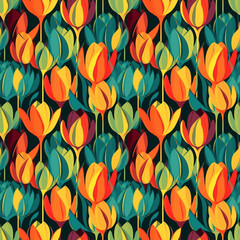 Seamless floral background with tulips in pop art. AI generated