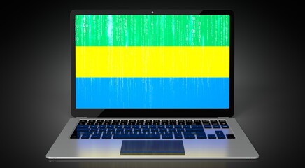 Gabon - country flag and binary code on laptop screen - 3D illustration