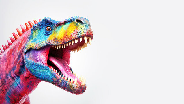 Cartoon colorful T-Rex dinosaur on isolated background, copy space. Created with generative ai