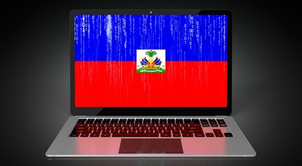 Haiti - country flag and binary code on laptop screen - 3D illustration