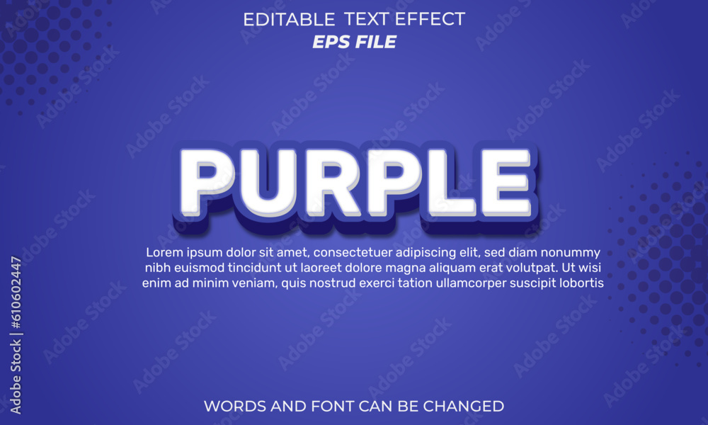 Poster purple text effect, font editable, typography, 3d text. vector template