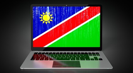 Namibia - country flag and binary code on laptop screen - 3D illustration