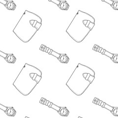 Camping seamless pattern, doodle camper adventure - great for textiles, banners, wallpapers.Doodle pattern isolated on white backgound.
