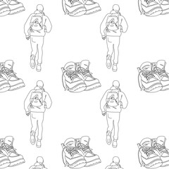 Camping seamless pattern, doodle camper adventure - great for textiles, banners, wallpapers.Doodle pattern isolated on white backgound.