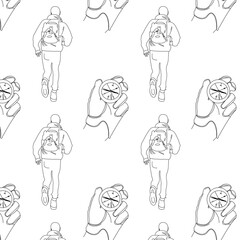 Camping seamless pattern, doodle camper adventure - great for textiles, banners, wallpapers.Doodle pattern isolated on white backgound.