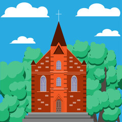 Vector Catholic church building illustration