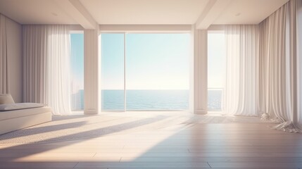 room with sea view. minimal. ai generated