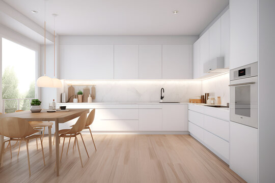 Minimalistic kitchen white color. Generated AI