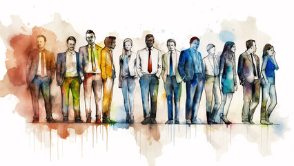 group of working people watercolour, generative ai