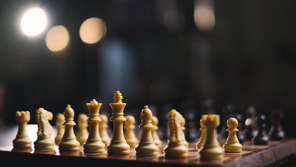 White chess board game in competition play. Concept of business strategy, planning, Success,...