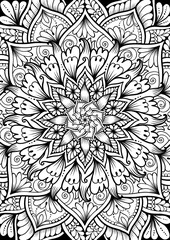 Ornamental mandala adult coloring book full page. Zentangle-style coloring page. Arabic, Indian ornament.