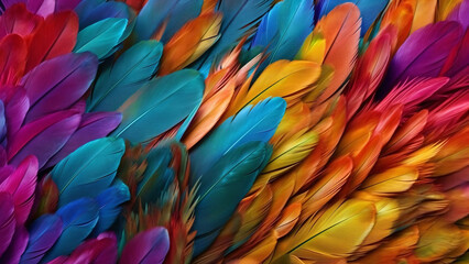 Fototapeta na wymiar multicolored feathers wallpaper, generative ai