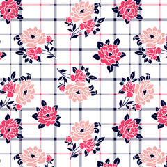 Bouquets of flowers on elegance plaid background