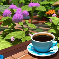 A Perfect Cup of Coffee in a Garden Paradise - generative ai