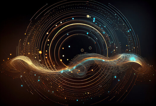 Abstract sound wave background with dynamic music particle flow. Generative AI.