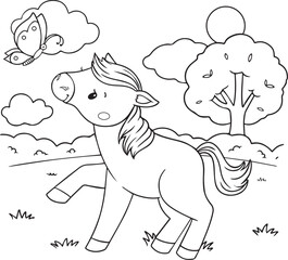 cute little foal with butterfly coloring page