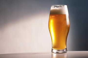 A glass of beer on a light background with selective focus. Generative AI