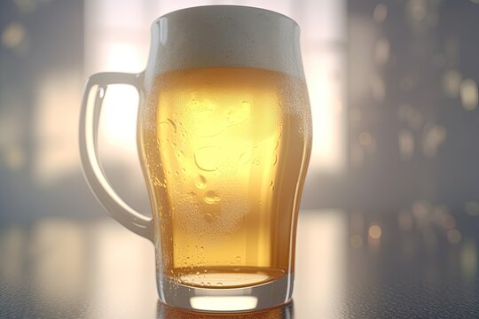 Glass filled with a delicious and refreshing beer on a smooth surface. Generative AI