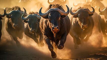 Buffalo charges forward in a breathtaking stampede. Generative AI