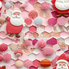 Seamless pattern with paper food and Santa Claus, created by generative AI