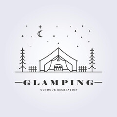 Fototapeta premium Glamping recreation logo line art vector illustration design
