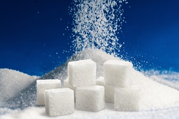 White sweet refined sugar small cubes