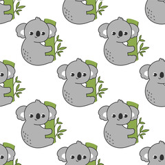 Vector seamless pattern with a cute koala on a white background. Animal character illustration hand drawn. © Baranovska