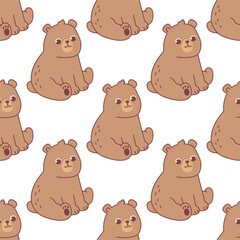 Naklejka premium Vector seamless pattern with a cute bear on a white background. Animal character illustration hand drawn.
