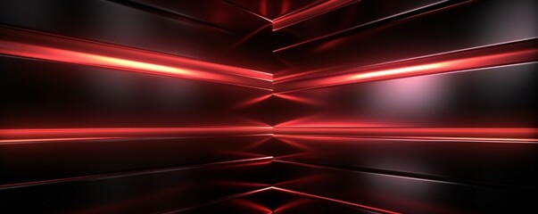 Dark industrial metal background with red light coming through thin lines Generative AI