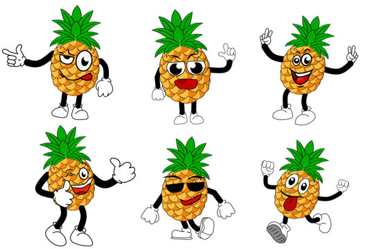 Pineapple. Cute fruit characters set isolated on white background elements. vector illustration.