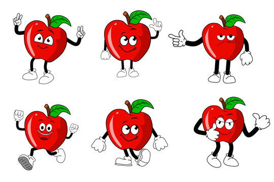 Apple. Cute fruit characters set isolated on white background elements. vector illustration.
