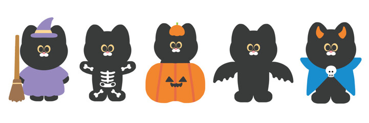 black cat in halloween collection, cute cartoon character vector hand drawing