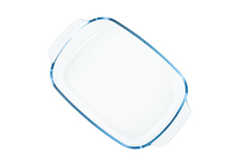 Glass refractory baking tray or dish isolated on white background with clipping path. Full Depth of field. Focus stacking, front view. PNG