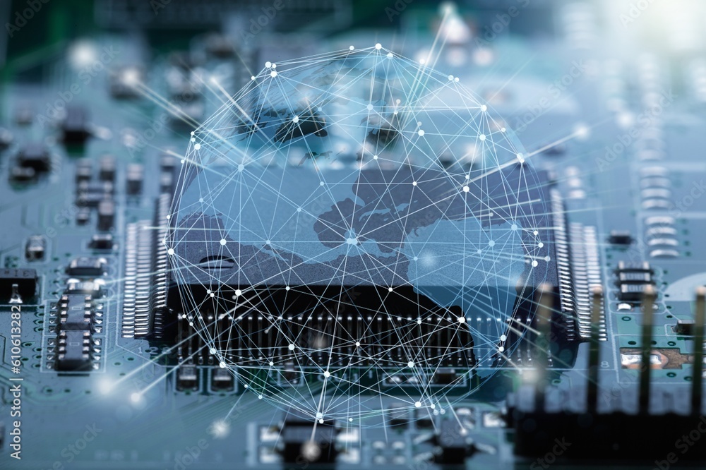Poster computer microchips or circuit board. electronics concept.