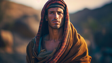Colorful painting art portrait of Joseph in Egypt. Old testament. Christian illustration. Generative AI. - obrazy, fototapety, plakaty
