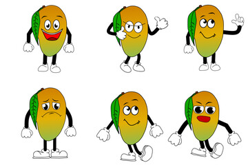 Mango. Cute fruit characters set isolated on white background elements. vector illustration.